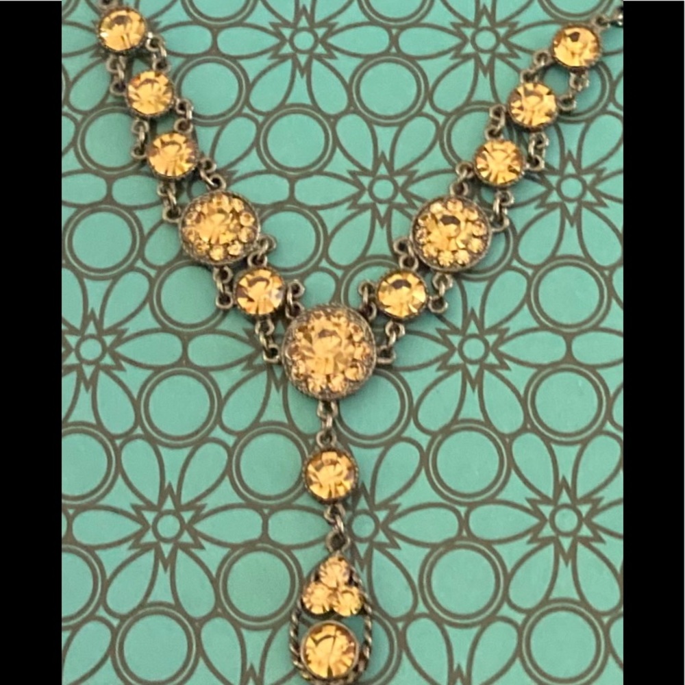 POFJ Brown Rhinestone V Neck Statement Necklace